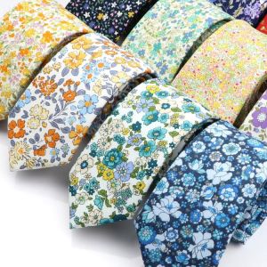 Men's New Cotton Floral Tie Skinny Casual Necktie For Wedding Party Suit Neckties Pink Blue Yellow Flower Print Ties Cravat G