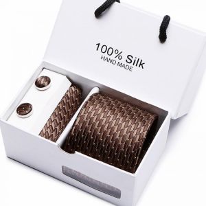 Gift box packing  men brand luxury necktie pocket square wedding mens neck ties silk tie set cufflinks handkerchief