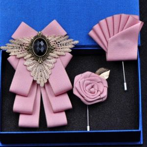 British New Fashion Men's Wedding Performance Groom Wedding-Party Flower Collar Bow Tie Pocket Towel Square Set Men Accessori