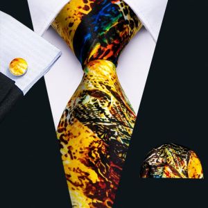 Men Tie Necktie Gravat Handkerchief Cufflinks Set Silk Ties Print Suit Party Business for Men Fashion Paisley Novelty Adult Gold