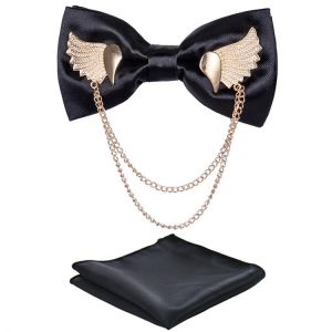 Adjustable Men's Bow Tie Metal Wing Bowtie Pocket Square Towel Handkerchief Gift Set Formal Neck ties Wedding Party Accessori