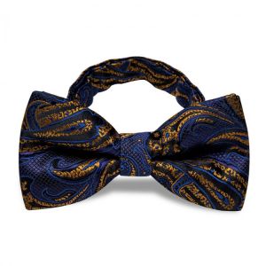 Classic Wedding Bow Tie 100% Silk Blue Gold Print Bowties for Men Shirt Vest Cravat Nice Festival Formal Dress Accessories