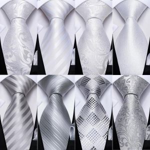 DiBanGu Designer White Gray Sliver Men's Ties Hanky Cufflinks Set Silk Neck ties For Men Wedding Party Business Mens Tie