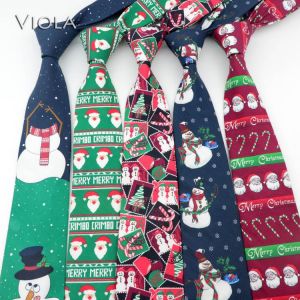 Christmas Print Tie Cotton 8cm Men Gift Tree Santa Claus Snowman Snowflake Xmas Polyester Necktie 7cm Festival Party Accessories