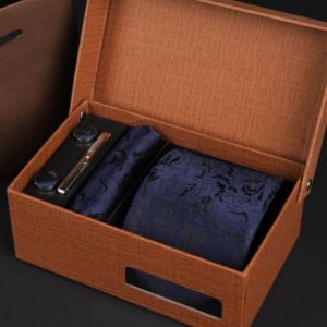 Mens Ties Classic Gift Box Packing Luxury Wedding Jacquard Ties for Men Clip Cufflinks Handkerchief Necktie Set Men Accessories