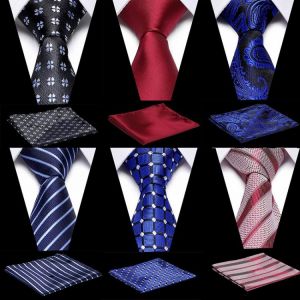 Men Blue Plaid Bussiness 100% Silk Tie & Handkerchief Set For Formal Bussiness Party