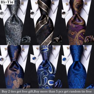 Hi-Tie 8.5cm Luxury Gold Purple Striped Paisley 100% Silk Men's Business Tie Wedding Neck Tie for Men Fashion Necktie Gravata