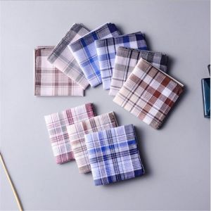 10pcs Men Plaid Handkerchiefs Cotton with Stripe Hankies Gift Set Women Classic Handkerchief Pocket Hanky Pocket Squares Random