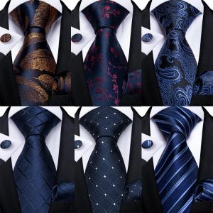 Classic Navy Blue Men's Tie Striped Paisley Floral Necktie Pocket Square Cufflinks Business Tie Set Cravat Gift For Men DiBan