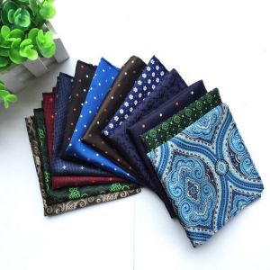 Fashion High Quality Men Paisley Grid Hankerchief for Suit Pocket Scarves Silk Hankies 25*25cm Popular Gift  Hanky  Jacquard