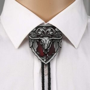 Amrican Red long horn bull head  Bolo tie for woman women Handmade Western  Art Indian Alloy Necktie silvr star Pentagram