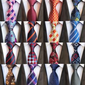 Men's Fashion Tie 8cm Silk Classic Necktie Yellow Blue Plaid Striped Flower Ties Business Wedding Mans Neckwear Gift Accessor