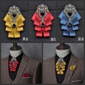 Luxury Black Rhinestone Handmade Bow Tie Men's Wedding Groomsman High-end British Boy Business Suit Shirt Bowtie Set