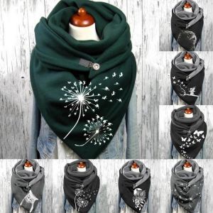 Fashion Women Cute Cat Print Scarf Hijabs Female Lady Retro Multifunction Shawl Button Shawl Femme Wraps Foulard Bufand