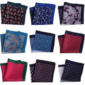 Tailor Smith Men's Hankerchief Paisley Polka Dot Floral Printed Hankies Polyester Hanky Business Pocket Square Chest Towel Gi