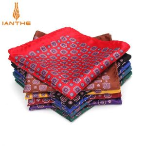 Men's Brand Handkerchief Vintage Geometric Pocket Square Soft Hankies Wedding Party Business Silk Colorful Chest Towel Gift N