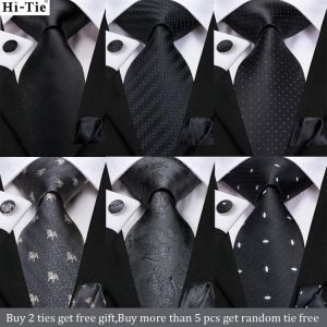 Hi-Tie 8.5cm Black Solid Striped Paisley 100% Silk Men's Business Tie Neck Tie for Men Fashion Luxury Wedding Necktie Gravata
