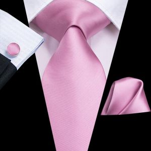 Hi-Tie 100% Silk Solid Pink Gold Men's Tie Set 8.5cm Blue Wedding Ties For Men New Design Hanky Cufflinks Quality Necktie