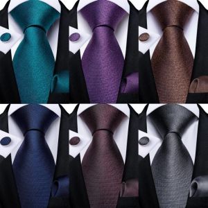 Brown Blue Gray Purple Solid Men's Tie Business Neckties 100% Silk Tie for Men 8cm Wide Cravat Formal Party Necktie Set DiBan