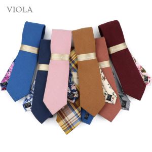 Luxury Gift Patchwork Floral Solid 7cm Necktie 100% Cotton Navy Brown Red Men Suit Party Daily Tie Shirt Accessory Top Quality