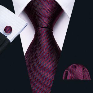 Red Silk Wedding Necktie Jacquard Woven Striped Ties For Men Tie Handkerchief cufflink set Barry.Wang Fashion Designer FA-5028