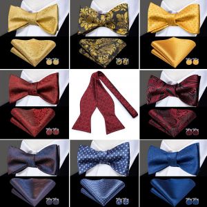 Hi-Tie 100% Silk Adult Men's Self Bow Tie Pocket Square Cufflinks Set Male Formal Wedding Party Accessories Luxury Bow Tie Se