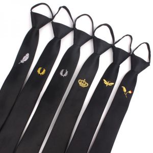 Black Zipper Neck Ties Embroidery Cartoon Necktie For Men Women Suits Boys Ties Slim Men Necktie Gravatas Simple Lazy person Tie
