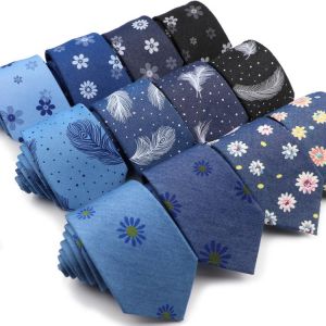 New Floral Tie For Men Women Cotton Blue Feather Neck Tie For Wedding Casual Necktie Classic Suits Flower Print Neck Ties Cravat