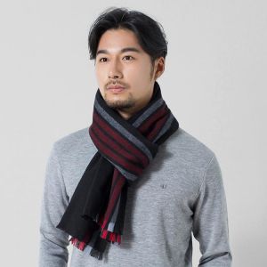 Winter 100% Wool Scarves for Men Plaid Striped Wraps and Shawls Warm Thick Neckerchief Male Gray Muffler Pure Sheep Wool Scarf