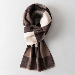 Men Pure Wool Scarf for Winter Plaid Warm Neck Scarves Classic Business 100% Wool Shawls Wraps Cashmere Long Scarf Foulard Homme