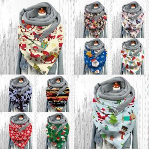Neck Warm Women Christmas Printing Scarf Button Scarf Wraps Multi-purpose Shawl Plus Velvet Butterfly Pattern Triangle Scarves