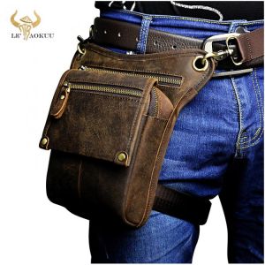 Crazy Horse Leather men Multifunction Design Small Messenger Bag Fashion Travel Belt Waist Pack Drop Leg Bag Pouch Male 211-4-d