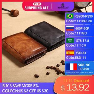ManBang 2021 HOT Genuine Leather Men Wallet Small Mini Card Holder Male Wallet Pocket Retro purse High Quality