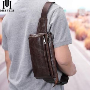 Leather waist bag man belt pouch travel Chest bag for men vintage fanny pack male belt pouch Men's bag casual cell phone Bags
