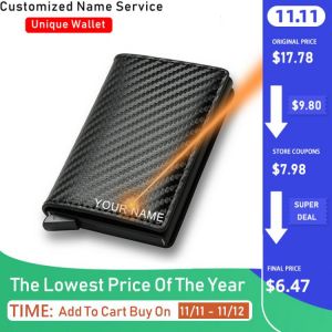 DIENQI Carbon Fiber Card Holder Wallets Men Brand Rfid Black Magic Trifold Leather Slim Mini Wallet Small Money Bag Male Purses