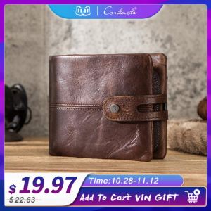 CONTACT'S Casual Men Wallets Crazy Horse Leather Short Coin Purse Hasp Design Wallet Cow Leather Clutch Wallets Male Carteira