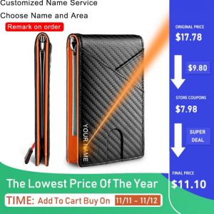 DIENQI Carbon Fiber Rfid Men Wallets Money Clip Slim Thin Card Holder Money Bag Luxury Male Small Short Purse Bifold Coin Wallet