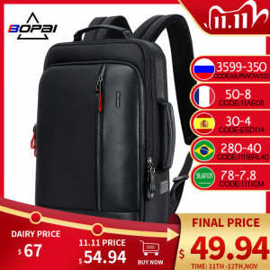BOPAI Anti Theft Enlarge Backpack USB External Charge 15.6 Inch Laptop Backpack Men Waterproof School Back Pack Bag for Teenager