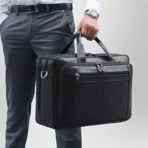 Nesitu Black Coffee Genuine Leather Men Briefcase Male Portfolio 14'' 15.6'' 17'' Laptop Business Tr