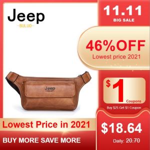 JEEP BULUO Brand Casual Functional Money Phone Belt Bag Chest Pouch Waist Bags Unisex Pack Sling Bag Leather Hip Bag