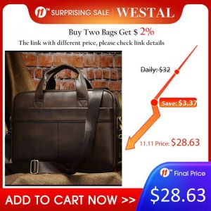 WESTAL Men's Bag Genuine Leather Men Briefcase for Laptop 14 Messenger Men's Leather Bag Business Portfolio for Document