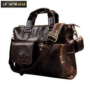 Men Genuine Leather Office Maletas Business Briefcase 15.6" Laptop Case Attache Portfolio Bag Maletin Messenger Bag B260