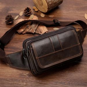 Norbinus Cowhide Men's Waist Bag Leather Male Fanny Pack Hip Belt Bag Man Phone Pouch Shoulder Bags for Men Travel Waist Pack