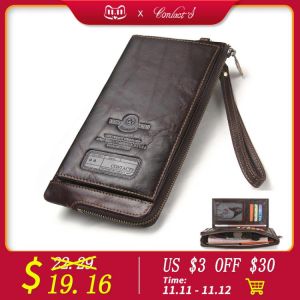 2021 Men Wallet Clutch Genuine Leather Brand Rfid  Wallet Male Organizer Cell Phone Clutch Bag Long Coin Purse Free Engrave