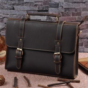 Genuine Leather Men's Briefcase 13 Inch Laptop Tote Business Shoulder Messenger Bag Portfolio Document Casual Crossbody Hand 