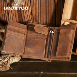 GROJITOO Crazy Horse Wallet Cowhide Leather Men Wallet Multi-card Holder Genuine Leather Wallet Large Capacity Vintage Purse Men