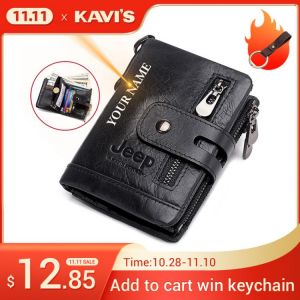 Free Engraving Cowhide Genuine Leather Men Wallet Coin Purse Mini Card Holder Chain PORTFOLIO Portomonee Male Walet Pocket Chain