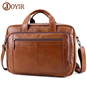 JOYIR Men's Briefcases Genuine Leather 15" 17" Laptop Bag Large Capacity Business Messenger Bags Office Shoulder Ba