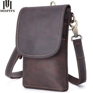MISFITS 100% genuine leather men's shoulder bag waist pack fashion small crossbody bags cell phone pouch man belt messenger b