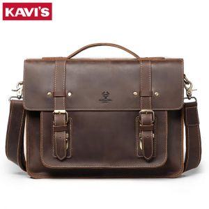 KAVIS 2020 men's Genuine Leather Briefcase Male man Large Laptop bag natural Leather for men Messenger bags men's briefc
